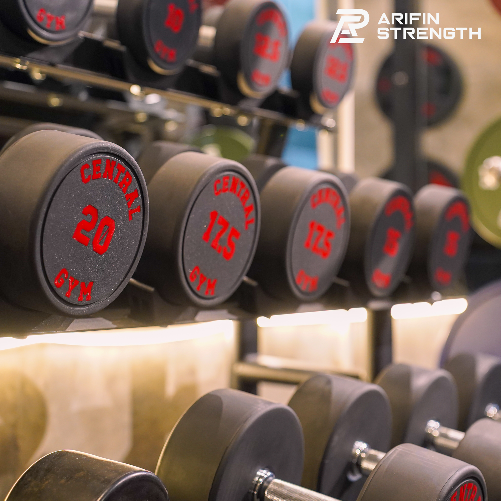 Personalised gym equipment branded with the Arifin Strength logo